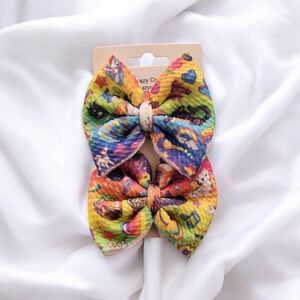 Handmade Hair Bow‎ Set Colorful Patterned 90s Kid Inspired